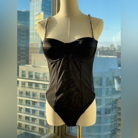 🆕 REBECCA VALLANCE 🧿 NWOT Eclipse Bodysuit, Black Mesh, Star Jewels, Sz US 6 - Picture 10 of 15